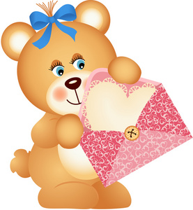 泰迪熊用信封的心