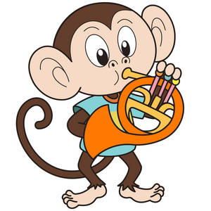 卡通猴子玩圆号照片