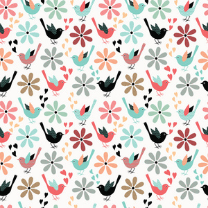 无缝 pattern.birds 和花