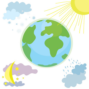 白天和黑夜地球与白天和黑夜的地球天气图标照片