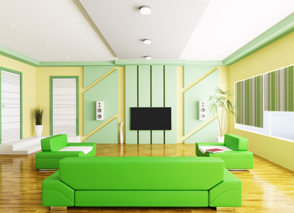 室内现代客厅与液晶电视的 3d