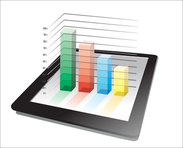 现实 tablet pc 计算机与孤立在白色背景上的业务图