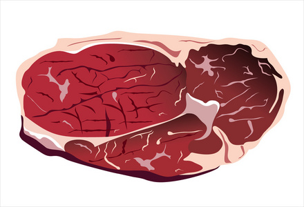 在白色的牛排。隔离