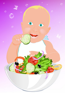 儿童和新鲜的蔬菜沙拉