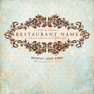 与老花架老式菜单设计餐厅的标签设计