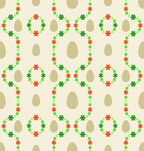 鸡蛋和开花复活节花纹矢量