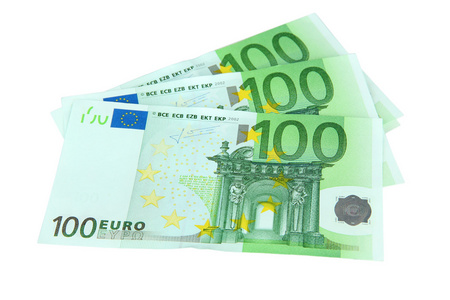 在一张白纸被隔绝的欧元纸币