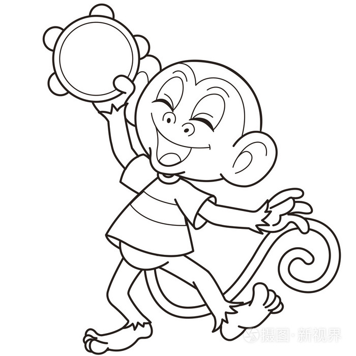 卡通猴子玩手鼓插画-正版商用图片1bujzm-摄图新视界