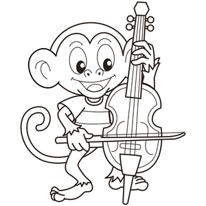 卡通猴演奏大提琴