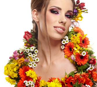 女子肖像穿着春天的花朵