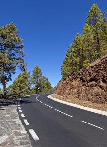 蜿蜒的山路在通往火山 tiede，加那利群岛的特内里费岛上的美丽风景