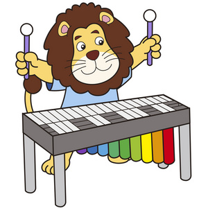 卡通狮子玩颤音琴