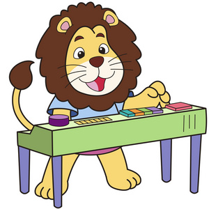卡通狮子玩电子风琴