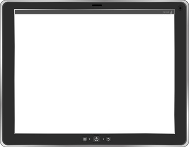 平板电脑。黑框白色的屏幕的平板电脑。孤立的背景