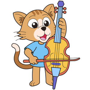 演奏大提琴的卡通猫