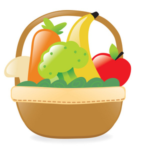 新鲜水果和蔬菜在篮子里