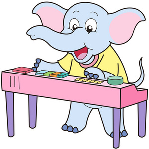 卡通大象玩电子风琴