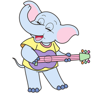 卡通大象弹吉他照片