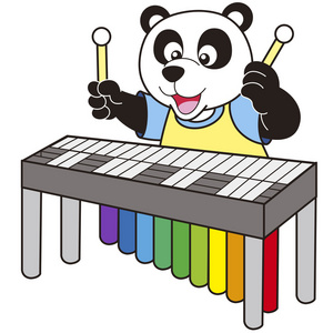卡通熊猫玩颤音琴