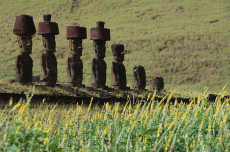 美丽的 moai 的复活节岛在南太平洋