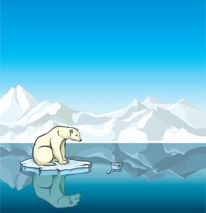 北极熊和融化的冰。全球气候变暖
