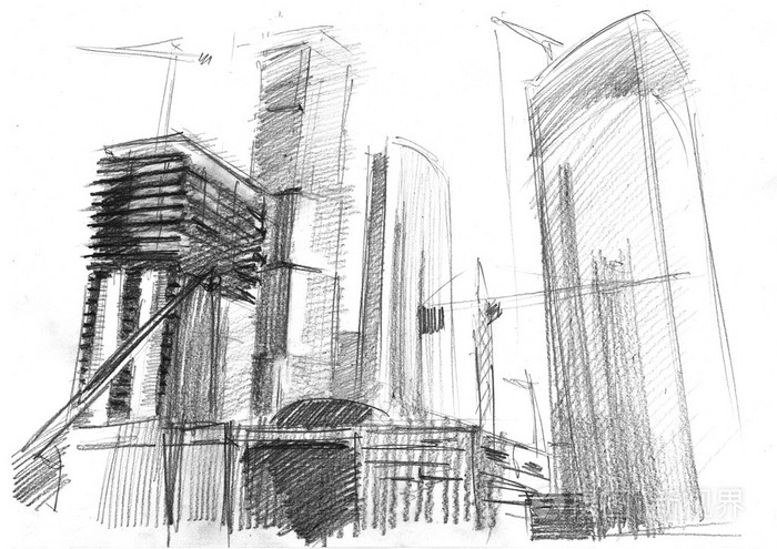 手绘的大城市,提供现代化的摩天大楼