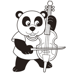 卡通熊猫演奏大提琴