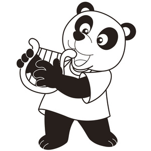 卡通熊猫演奏竖琴
