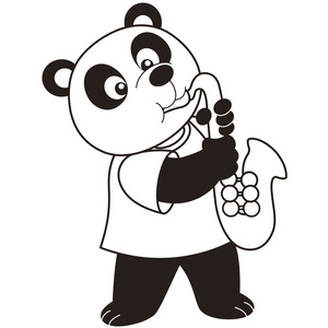 卡通熊猫玩萨克斯管