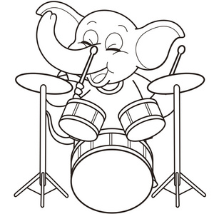 卡通大象玩鼓