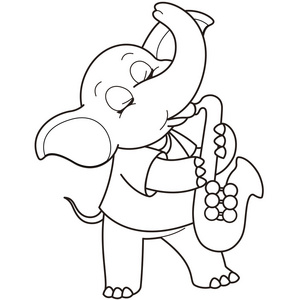 卡通大象玩萨克斯管