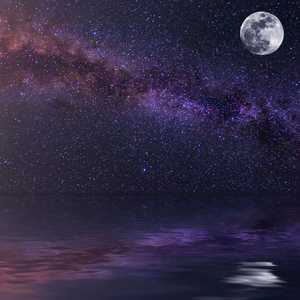 繁星满天的夜晚反映在水中