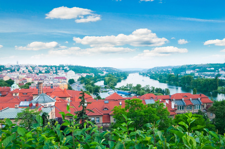 视图的布拉格城市和伏尔塔瓦河河从维谢赫拉德希尔