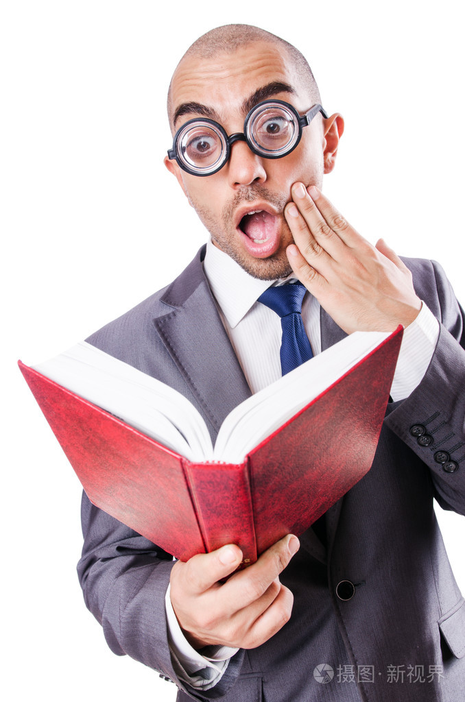 在白色的书呆子滑稽商人