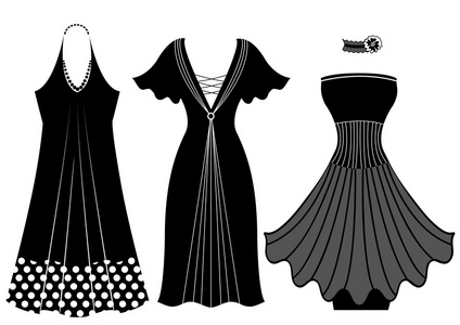 孤立在白色的时尚女人 dresses.vector 黑色剪影