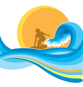 蓝色波浪的 surfing.vector 人