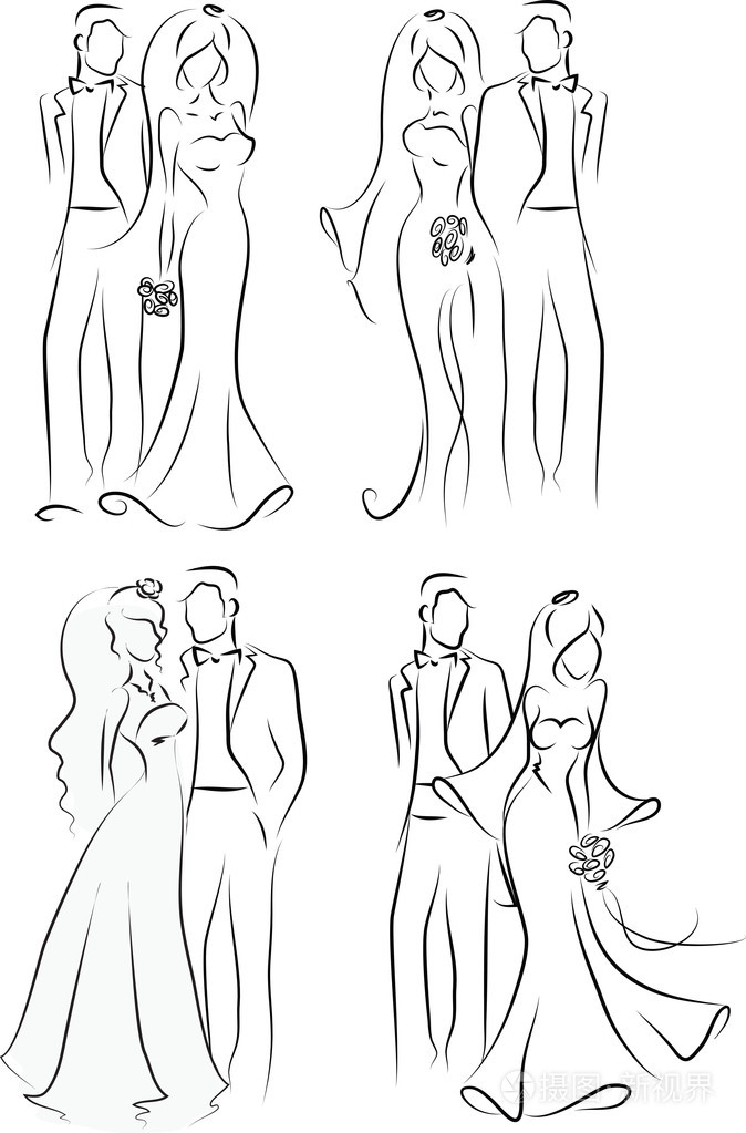 新娘和新郎背景婚礼请柬向量的剪影