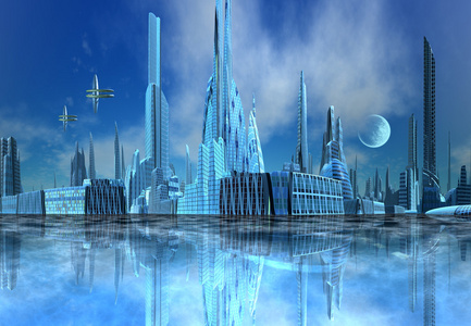 未来派的外星城市-计算机图稿照片