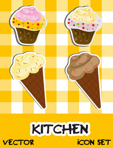 冰淇淋和纸杯蛋糕插图图标集