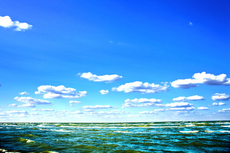 海鸥在蓝蓝的天空与自然海景