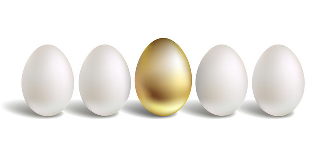 黄金矢量蛋概念。白色的和独特的金蛋