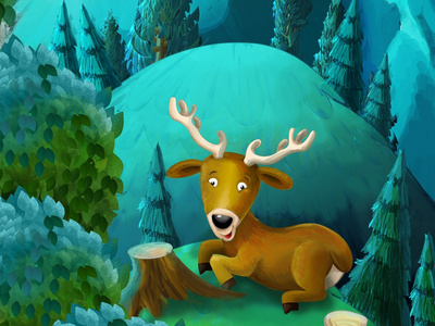 插画鹿森林图片