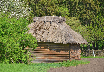 用稻草屋顶古代柳条谷仓