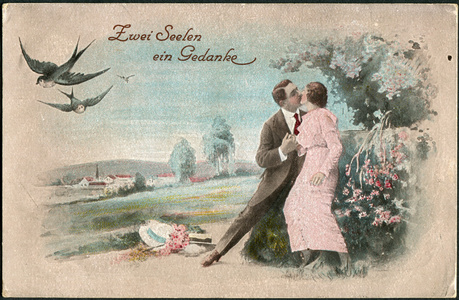 旧德国明信片1908。显示了一对相爱的夫妇。