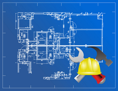 蓝色打印和建筑工具图