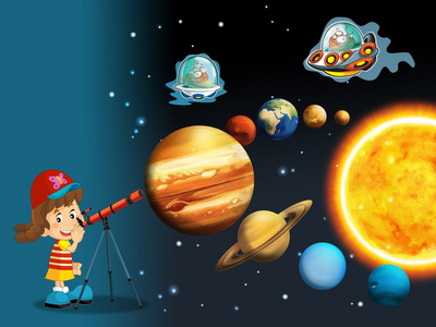 观星孩子儿童的卡通-占星学-图照片