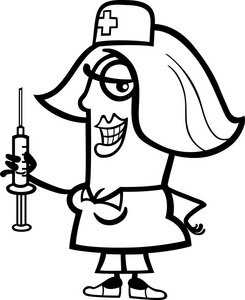 护士用注射器的卡通插图