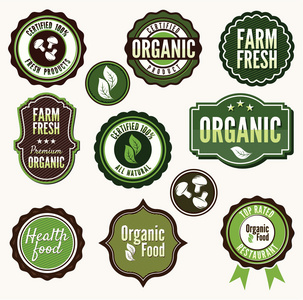设置的有机和农场新鲜食品徽章和标签