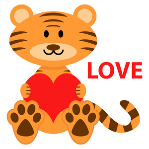 可爱的小老虎在爱情中的浪漫插图