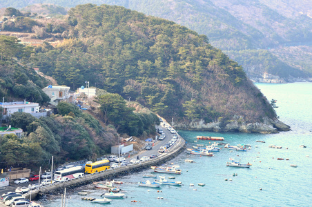 在巨济，韩国的海岸线